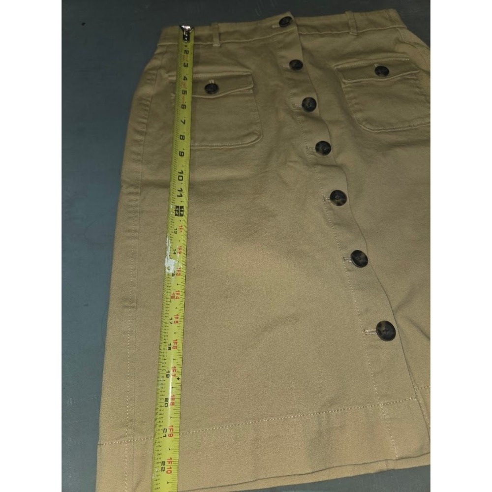 Boden Tan Khaki Button Front Utility Skirt Size 8R Pocketed Twill Cotton A-Line - Picture 7 of 7
